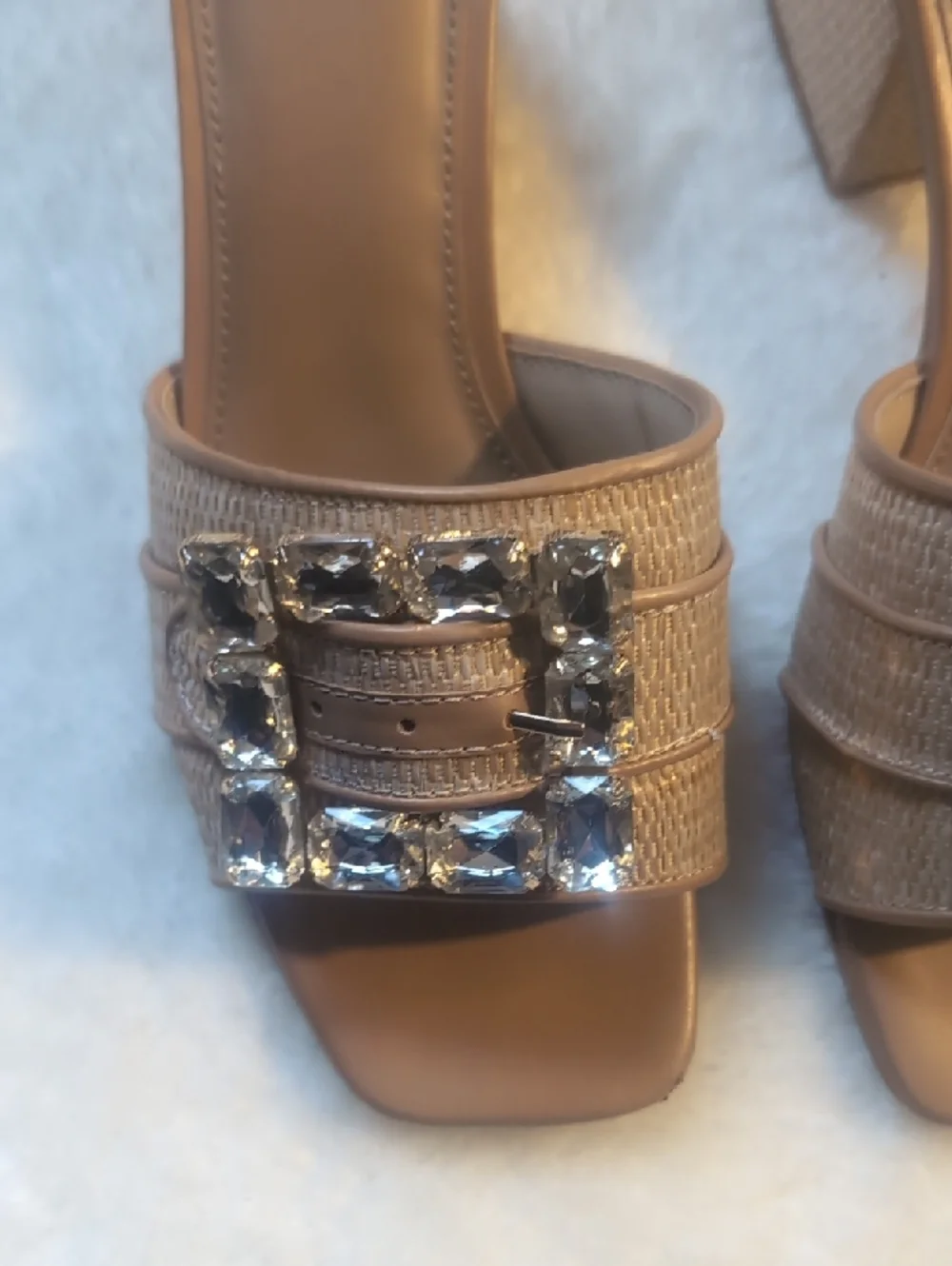 a new day Tan Jeweled Buckle Block Heel Slide Mules Size 8.5 - Picture 3 of 10